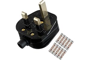 HUAREW 13A Fused Mains Plug With Cord Grip For UK Fuses Black ( Pack of 1 pcs ）