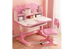 Shienfir Premium Kids Study Desk and Chair Set, Children's Height Adjustable Study Desk, Kids Table and Chair Sets with Drawer, Ergonomic Kids Desk with Large Writing Board Pink B