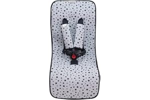 JYOKO KIDS Colchoneta Universal para Cochecito de Bebé y Silla de Paseo Infantil + Protector de Arnés Elaborados en Algodón + Espuma + Tejido 3D Transpirable (Black Star, Basic)