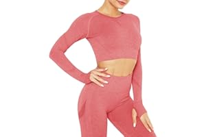 DUROFIT Abbigliamento per Allenamento da Donna Yoga Top Corto a Maniche Lunghe per Palestra Maglietta Sportivi Camicie a Manica Lunga Corto T-Shirt Allenamento Fitness