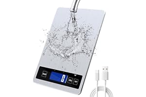 OKULEYA Báscula de cocina, 33 lb/15 kg, báscula digital de cocina con pantalla LCD + acero inoxidable + vidrio templado, precisión de hasta 1 g - g/kg/lb:oz/ml/fl'oz - TYPE-C o funciona con pilas