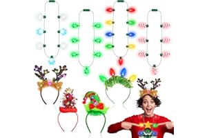 BEIPEGIN 8 Stück Haarreif Weihnachten LED und Lichterkette Halskette Set,Lichterkette Zum Umhängen LED Halskette Weihnachtshaarreifen Weihnachts accessoires für Weihnachtsfeier Geschenke