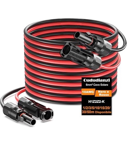 Cavo Solare A Doppio Filo 12 AWG 20ft (6m) – Prolunga Per Pannelli Fotovoltaici Con Connettori MC4, Per Casa, Camper E Impianti Off-Grid