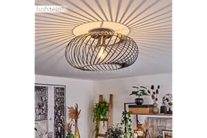 HOFSTEIN Lampa sufitowa Oravi, okrągła metalowa lampa sufitowa w kolorze czarnym,1xE27, Ø40cm, styl z doskonałym efektem świetlnym dzięki wyglądowi kraty, bez żarówki