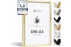 Heimlich® 1 x ramka na zdjęcia DIN A5 14,8 x 21 cm, złota, metalowa ramka, 1 opakowanie, ramka na dokumenty 14,8 x 21 cm, duża kolaż, metalowa rama, aluminiowa ramka na zdjęcia, plakat z aluminium,