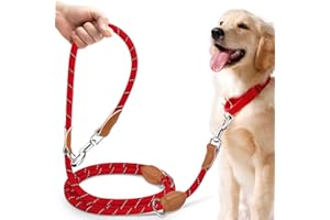 PETCOOZ Training Lead for Dogs, 3M Adjustable Double Ended Dog Lead for Medium Large Dogs, Professional Reflective Stop Pulling Control Leash, Hands Free Dog Leads for Running Walking, Deep Red