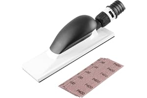 Shineboc Szlifierka ręczna z odsysaniem, 200 x 70 mm, 51 otworów, zaktualizowana oprawa, w zestawie 5 szt. siatkowych pasków szlifierskich na rzep, ziarnistość P80, P120, P180, P240, P400, szlifowanie