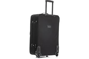 Aerostar Extra Large 32” Lightweight Softshell Expandable Suitcase, Check in Luggage 2 Corner Wheels with Integrated Combination Lock (Black/Yellow, 129 litres)