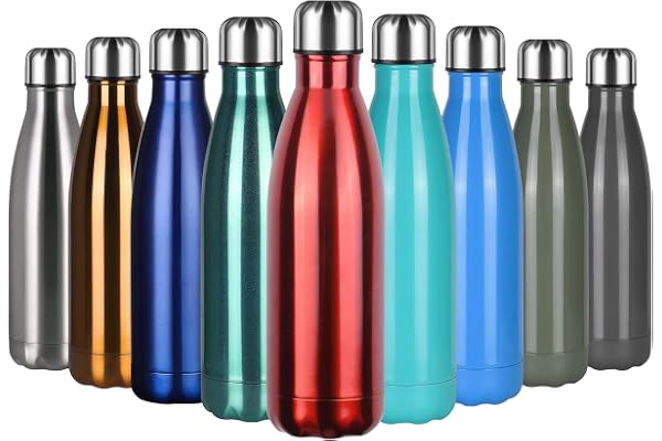 flintronic Bouteille Isotherme, 500 ML Bouteille d'eau en Acier Inoxydable, Isolant Sous Vide à Double Paroi, Bouteilles Chaudes/Froides sans BPA et écologique, avec 1 Porte-gobelet et 1 Brosse