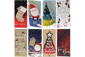 YLAB 8 Christmas Money Wallets with Red Envelopes – Ideal for Cash, Vouchers & Gift Cards – Festive Designs with Greetings – 16 x 9 cm