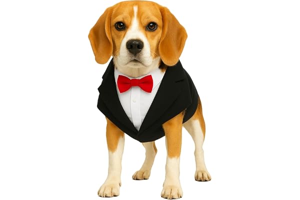 Buraq Premium Dog Wedding Suit, Elegant Tuxedo with Bow Tie & Bandana, Comfortable, Washable Outfit for Dogs (M - Black)