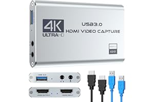 Carte de Capture vidéo Audio Rybozen 4K, périphérique de Capture vidéo HDMI USB 3.0, Full HD 1080P pour l'enregistrement de Jeux, Diffusion en Direct - Argent