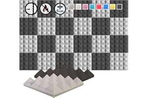 Arrowzoom 24 Pannelli Fonoassorbenti Piramidali Correzzione acustica Ritardante di Fiamma Isolamento Acustico 25x25x5cm Grigio & Nero