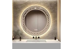 YOSHOOT Specchio da bagno rotondo da 800 mm con motivi Specchio da parete con luce a LED, Specchio cosmetico illuminato più elegante, Luce LED dimmerabile a 3 colori, IP44 (Caleidoscopio)
