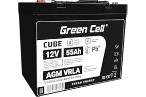 GREEN CELL GreenCell® Rechargeable Batterie AGM 12V 55Ah accumulateur au Gel Plomb Cycles sans Entretien VRLA Battery étanche | Photovoltaïque | Caravane Energie Solaire Batterie Voiture | Fauteuil Roulant