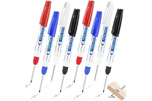 MORJCG 8Pcs Deep Hole Marker Pens, Long Head Deep Hole Marker Kit, 30mm Long Reach Pen Fine Tip Permanent Marker Pens, Deep Hole Marker Carpenter Ink Marker for Carpenters Builders Construction