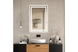 Ratsamee LED Bathroom Wall Mirror with LED Lights - 400×600 MM Anti-Fog Vanity Mirror, 3-Color Dimmable Frontlit Illumination for Makeup, Wall Mounted Bathroom Lighting