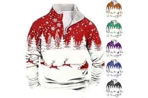 BVEBJDX Mens 1/4 Zip Christmas Sweatshirt Xmas Tree Pullover Ugly Christmas Jumper Long Sleeve Sweater Fleece Stand Collar Sweatshirts Reindeer Snowflakes Printed Jumpers Funny Xmas Warm Cosy Sweaters S-4XL