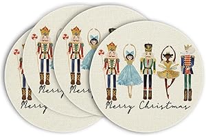 Artoid Mode Zestaw 4 podkładek do orzechów "Merry Christmas", okrągłe, 37 cm, sezonowe, zimowe, Wesołych Świąt, święta, vintage, zmywalne maty stołowe