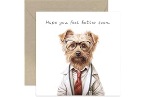 OLD ENGLISH COMPANY Old English Co. Niedliche Genesungskarte für Sie oder Ihn – Erwachsene oder Kind Gute Besserung Karte – Terrier Hund Design – Fühlen Sie sich besser Karte für Unfall, Operation, Unwohlsein, leere