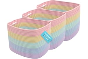 OrganiHaus Aufbewahrungskorb Rechteckig Geflochten, Körbe Aufbewahrung Wohnzimmer, Kinderzimmer, Badezimmer, Deko Korb, Faltbar mit Griffen für Decken & Spielzeug – Regenbogen, 37x25x22,5 cm
