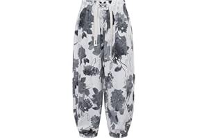 Linjinx Pantalons Fluide Été Garçons Filles Pantalon Baggy Taille Elastique Harem Pants Pantalons Décontracté Imprimé Pantalon Yoga Plage Sarouel avec Cordon 5-16 Ans