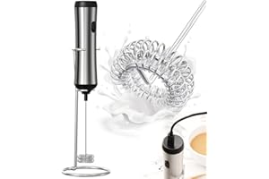 Mousseur à Lait - Mousseur à Lait Électrique Rechargeable en Acier Inoxydable, 15-20s, Puissant 19 000 tr/min, Mini Mousseur à Café pour Latte, Cappuccino, Chocolat Chaud, Noir
