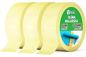V1 Trade Taśma maskująca 50 mm x 50 m, 3 sztuki, uniwersalna taśma malarska, łatwa do zdejmowania, wodoodporna taśma malarska, żółta taśma klejąca