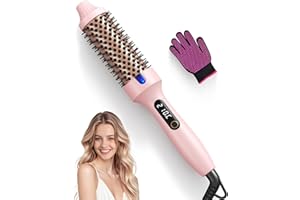 Haokoo Thermal Brush - Thermobürste 38mm für Salon-Styling in 8 Min, Ionische Lockenbürste Reduziert Frizz um 70%, 6 Temperaturstufen mit LED-Display für alle Haartypen geeignet, Doppelspannung, Rosa