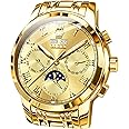 OLEVS Men Watch Leather Strap Moon Phase Casual Classic Analog Quartz Calendar 3ATM Waterproof Luminous Men Wrist Watches