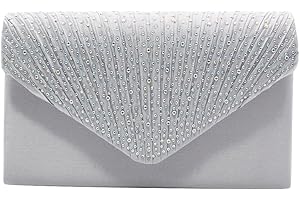 wocharm Womens Ladies Satin Diamante Clutch Bag Envelope Handbag Evening Bridal Bag Wedding Fashion Prom Vintage Shoulder Bags