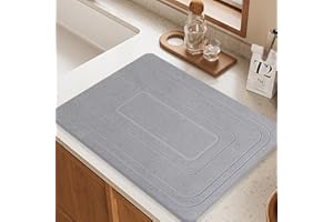 TOKLYUIE Stone Drying Mat for Kitchen Counter, 30*40cm Diatomaceous Earth Dish Drying Mat, Eco-Friendly Diatomaceous Earth Engraving Absorbent Mat, Comes with Sandpaper and Non-Slip Base(30*40cm，Dark Gray)