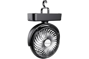 Amacool Portable Camping Fan with LED Lantern- 40H Work Time Rechargeable Battery Operated Fan with Hanging Hook for Tent Car RV Hurricane Emergency Outages Survival Kit