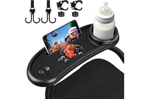 OIFIKAA of Stroller Snack Tray with Cup Holder, Reusable Removable Stroller Storage Box, 3-in-1 Universal Stroller Food Tray with Adjustable Buckles and Hooks, Fits Multiple Stroller Models (Black)