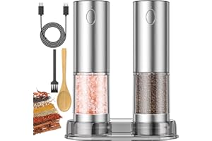 Wothfav Moulin à Poivre et Sel, Moulin a Poivre Electrique, Salieres et Poivrieres Electrique Rechargeable par USB, Poivrier Electrique avec Lumière LED Blanche, Moulin a Poivre Grossièreté Réglable