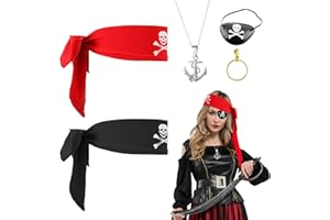 MIVAIUN 5 Pezzi Accessori per Costumi da Pirata, Bandana da Pirata, Benda sull'Occhio da Pirata, Collana Pirata, Accessori Pirata per Halloween e Festa a Tema Pirata, Costume per Carnevale