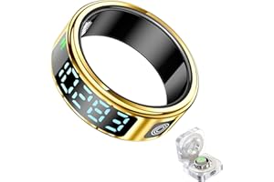 PZCC Anello da uomo e donna, tracker di salute IP68 Smart Ring, schermo LED, monitoraggio della frequenza cardiaca, esercizio e sonno, compatibile con iOS/Android (oro, 12)