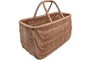 DAMIAN-WIKLINA Bolso de mimbre elegante bolso cesta de la compra mimbre natural 41 x 20 H 24/39 cm