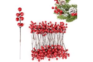 ZoneYan Bayas de Acebo Navidad, Bayas Artificiales de Acebo, Bayas Artificiales Decorativas, Mini Bayas Artificiales, Bayas Artificiales, Decoraciones para Árboles de Navidad (50 Piezas)
