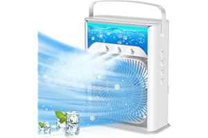 LGTLQT Mobile Klimagerät 4-in-1 Mini Tragbarer Luftkühler Fan, Luftkühllüfter und Luftbefeuchter, 7 Farben Nachtlichter mit 3 Lüftergeschwindigkeiten persönlicher Verdunstungskühler, Klimaanlage für Office