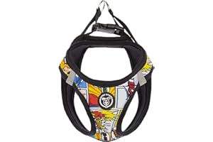 SUPER DOGGY Arnes Perro Pequeño, Suave y Reflectante - Chaleco Anti-tirones para Cachorros, Transpirable con Diseños Divertidos - Malla Ajustable para Coche (XXS, Cómic)
