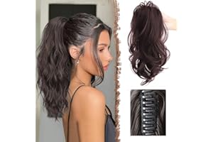 SWY HAIR Highlight Ponytail Extension Claw Multi Layered Hair Wavy Curly Jaw Clip in Fake Pony Tails Fake Hair Soft Natural Looking Synthetic Hairpiece for Women(Dark Brown)