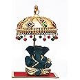 Tej Gifts Metal Chhatra Umbrella with Hanging Crystals – Decorative Chatri Aasan for God Idol, Home Temple, Car Dashboard, Office Desk, or Table Showpiece (M 66)