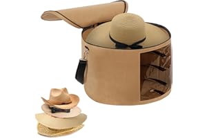 LITLANDSTAR Large Hat Box With Lid, 17.7" D x 11.8" H Foldable Felt Round Storage Box With Handles and Shoulder Strap for Carrying & Storing Various Types of Hats, Camel