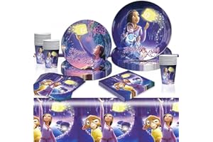 SUFFOLLY 81 Pezzi Set Stoviglie Compleanno Wish,Stoviglie per feste di compleanno Wish Bambina,Wish Decorazioni di Compleanno, Set di piastre a Star, Principessa Piatti per Bambina Con 20 Ospiti
