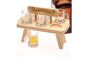 SMART PLANET Plateau à liqueur en bois avec 6 verres à liqueur, plateau en bois de hêtre avec anse et inscription en allemand "Stammtisch"