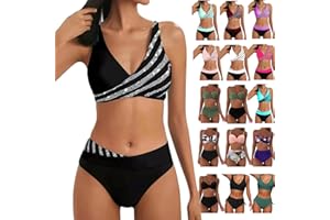 BIEDONGDA Maillots de Bain Femme 2 Pièces Taille Haute Vintage Bikini Set Push Up Col V Chic et Élégant Froncé Torsadé Ensemble Deux Pièces Tankini Beachwear Swimsuit Été Plage Vacances