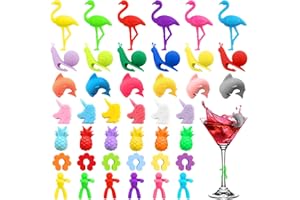 Lets Joy Zaznacz szklanki kielicha, 42 szt. Silikonowe znaczniki do kubek, kolorowe znaczniki do kubek, znaczniki do napojów znaczniki, imprezy bar