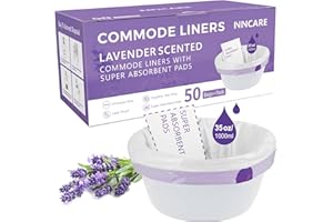 ININCARE Commode Liners with Absorbent Pads for Bedside Commode, 50 Lavender Scented Commode Liners and Pads, Potty Bags for Portable Toilet, Potty Chair Liners, Commode Toilet ＆ Bedside Commodes