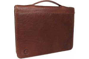 ‎CORNO D´ORO Corno d´Oro Handmade RFID Dokumentenmappe A4 Leder für 12 Zoll iPad Tablet I Business Schreibmappe Ringbuch mit Tragegriff I Ledermappe mit Reißverschluss Dokumententasche braun